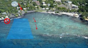 An arieal view of the surf break at Kahalu'u Bay